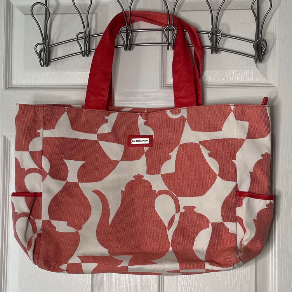 Jim Thompson Teapot Print Canvas Shoulder Tote Bag Handbag